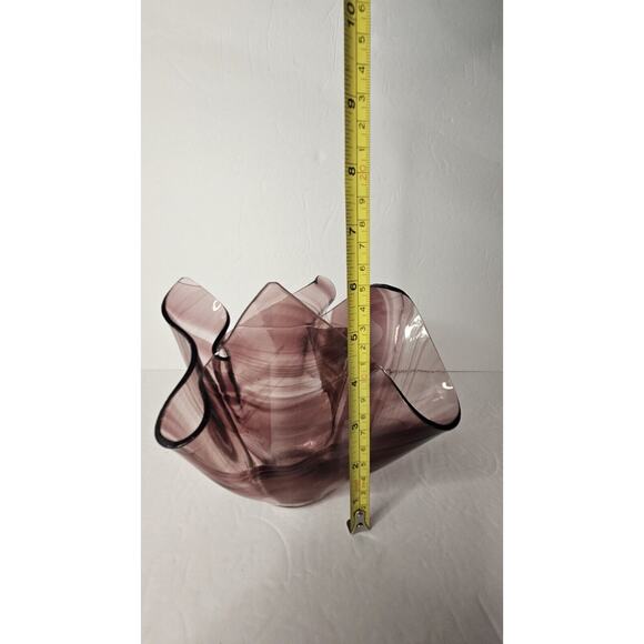 Purple Ribbon Art Glass Handkerchief Bowl Handkerchief Swirl Glass Bowl Purple - Picture 9 of 13
